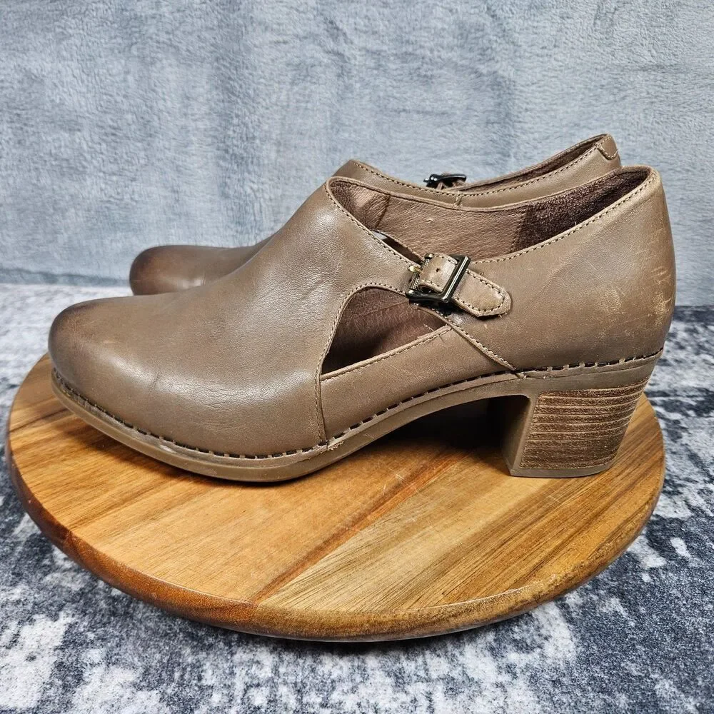 Dansko Hollie Womens 10.5 Taupe Burnished Leather Block Heels Shoes Booties 41